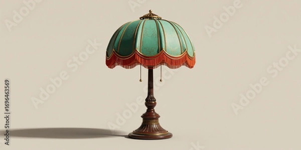Fototapeta Vintage decorative lamp with green and red fabric shade - AI generated