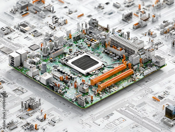 Fototapeta tech motherboard futuristic computer hardware concept