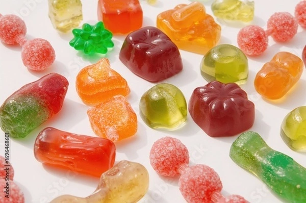 Fototapeta Brightly colored sweets against a plain backdrop