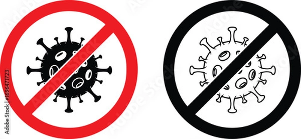 Fototapeta No entry sign with virus isolated on white background, stop coronavirus