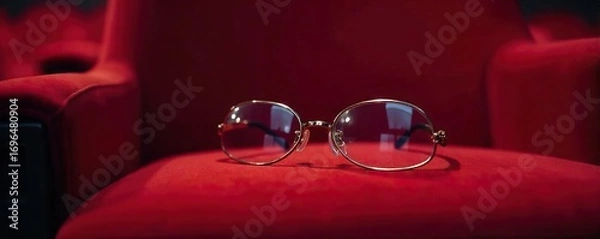 Fototapeta Elegant opera glasses resting on a plush velvet theater seat, ready for the show to begin  Perfect for websites, brochures, or theatrical productions ,  velvet,  show,  entertainment