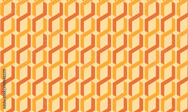 Fototapeta Retro 70s seamless geometric pattern, Groovy abstract background with a 3D optical illusion of wavy lines in a vintage orange and yellow color palette