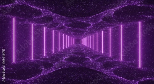 Fototapeta Neon Infinity Tunnel - Glowing Pink Geometric Portal AI-Generated for Tech Visuals, Sci-Fi Backgrounds