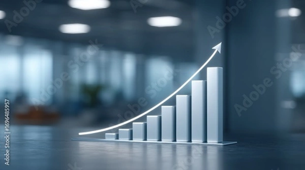 Obraz Creative entrepreneurship Graph showing growth with upward trend in a modern office setting.