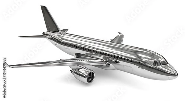 Obraz Shiny metallic model airplane flying model aircraft travel transportation aviation