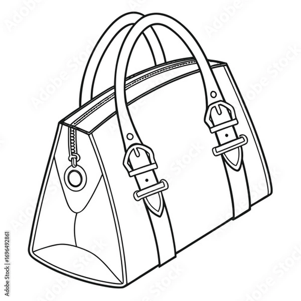Fototapeta Simple outline icon of a handbag with straps and a clasp