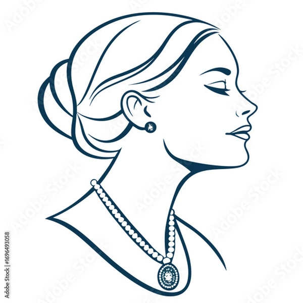 Fototapeta Elegant outline icon of a necklace with a pendant