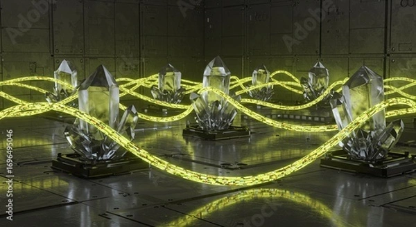 Fototapeta Futuristic Crystalline Energy Core - Glowing Data Transmission AI-Generated for Tech Presentations, Sci-Fi Concepts