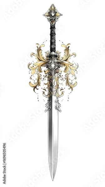 Obraz Elegant Sword with Intricate Gold and Silver Ornamentation