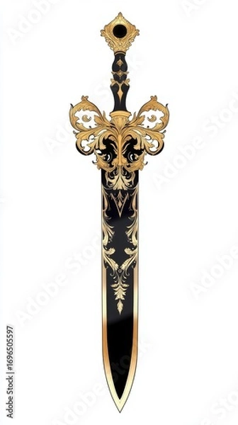 Obraz Elegant Sword with Intricate Gold and Black Ornamental Design