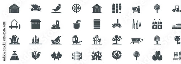 Obraz Collection of Farming Elements Icons on White Background Representing Agriculture and Rural Life