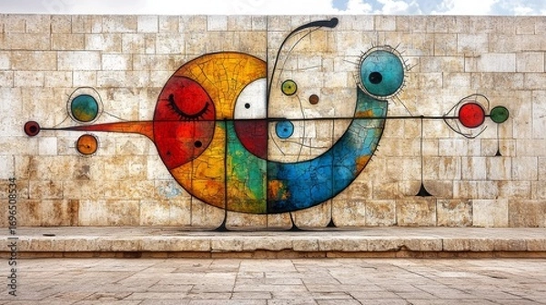 Obraz Colorful Abstract Bird Mural on Stone Wall