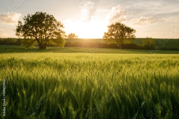 Fototapeta Elegantly organized green wheat backdrop