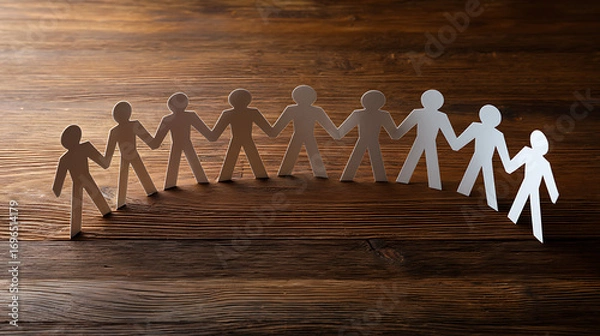 Obraz Silver Paper Chain Figures on Wooden Surface