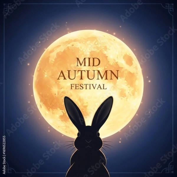 Fototapeta Silhouette of a rabbit under a full moon with mid autumn festival message