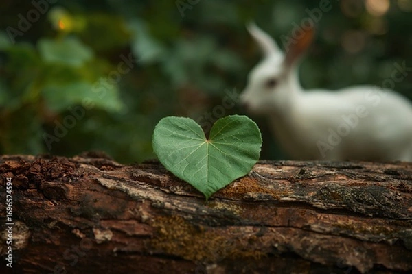 Fototapeta Heart-shaped leaf resting on rough tree bark