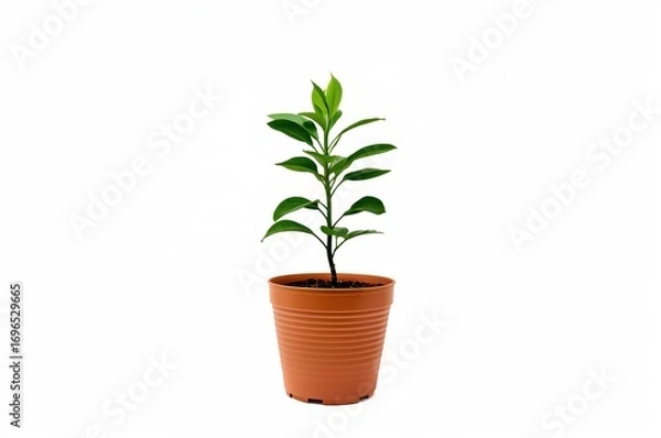Obraz Potted juvenile gem plant displayed against a plain white backdrop