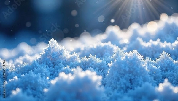 Fototapeta Shimmering ice crystals, frozen glitter capturing the winter's chill Perfect for holiday, winter, and beauty projects Sparkling frost, icy texture, cold aesthetic , reflective, closeup