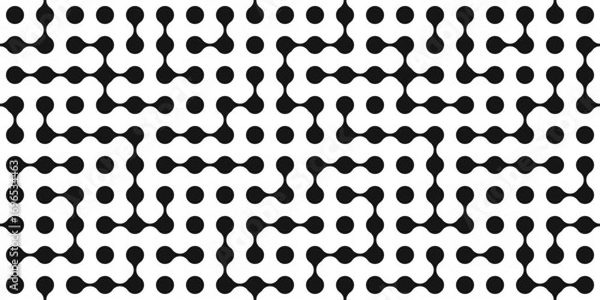 Fototapeta Metaballs Seamless Pattern. Modern Metamorphosis, Organic, Tech, Geometric shapes. Contemporary endless background with black circle dots liquid connected. Abstarct Vector illustration isolated
