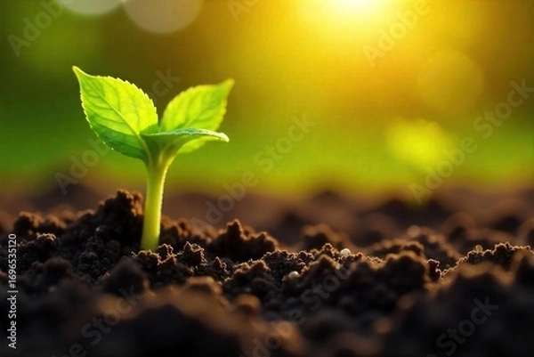 Fototapeta Close-up shot of freshly sown sunflower seeds in rich, dark soil, ready for spring growth Sunlight illuminates the tiny seeds, promising a vibrant, sunny harvest , botany, springtime