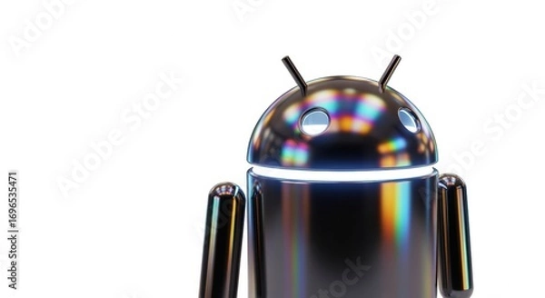 Fototapeta Metallic Android Robot with Colorful Reflections