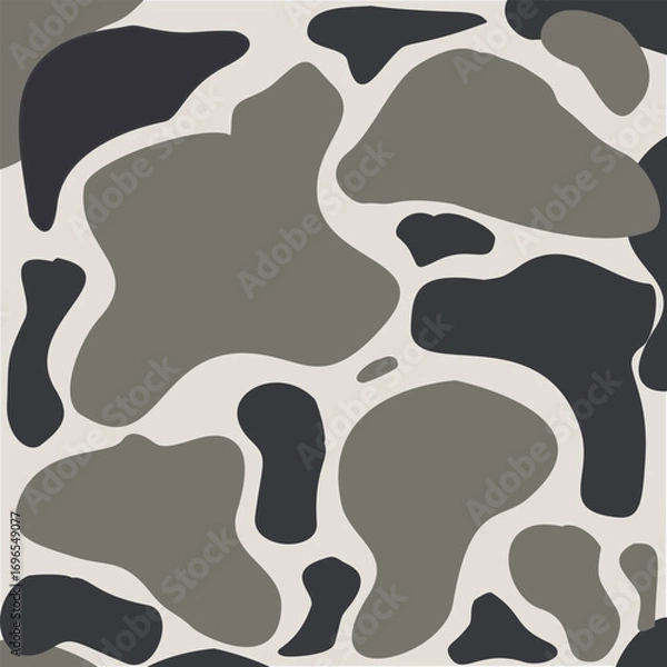Fototapeta Classic gray camouflage pattern with black and dark green shapes, designed for military, hunting, tactical gear, fashion textile, and background use.
