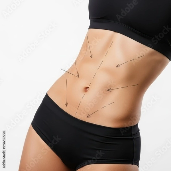 Obraz Woman s toned abdomen with markings for cosmetic procedure