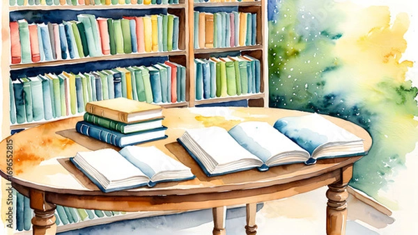 Fototapeta Library Table with Books