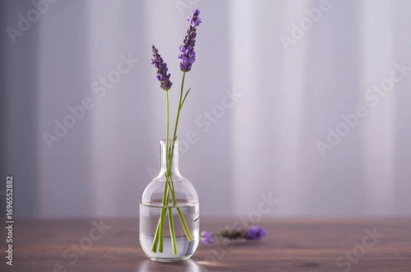 Fototapeta Indoor vase holding lavender blooms with a muted color scheme