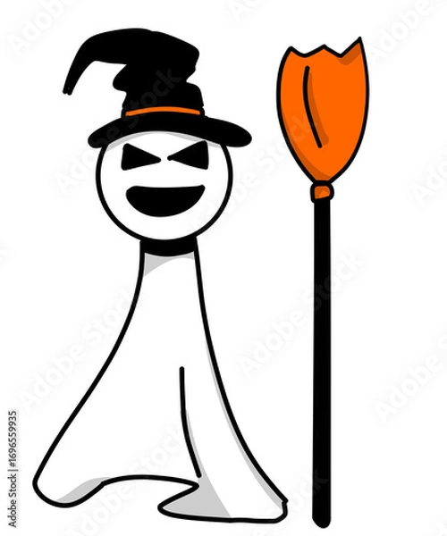Obraz white ghost with witch broom