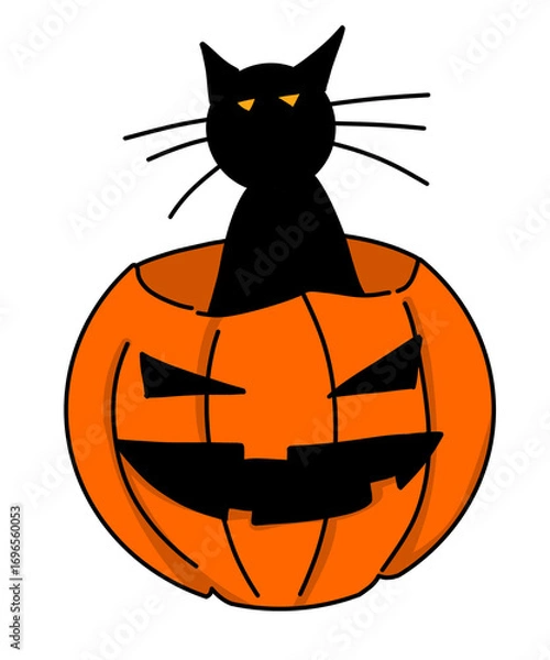 Obraz halloween cat with orange pumpkin
