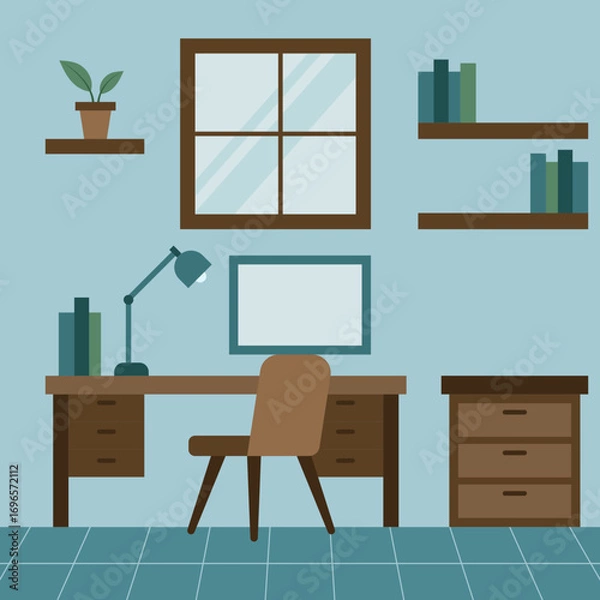 Fototapeta modern interior design of a study room flat illustration design