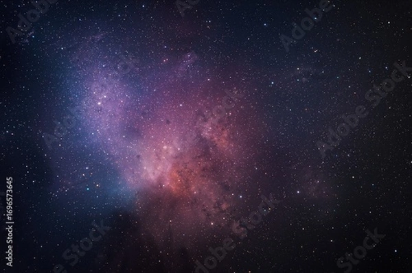 Fototapeta Starry night sky featuring a cosmic nebula, abstract space scene with galaxies and celestial bodies
