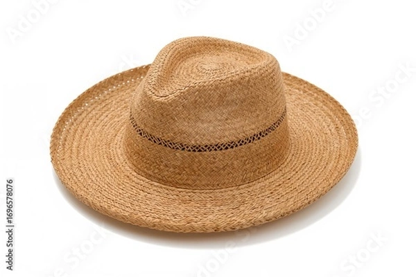 Fototapeta Detailed view of a brown hat against a plain white backdrop