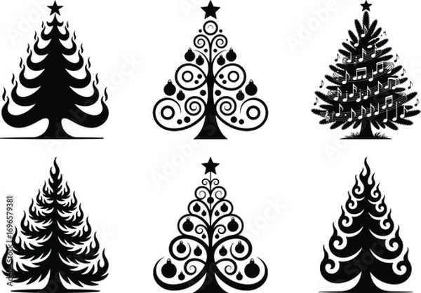 Obraz Christmas Tree Silhouette Vector Bundle | Festive DIY Craft Files