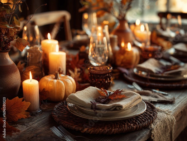 Obraz Thanksgiving Dinner Table with Turkey