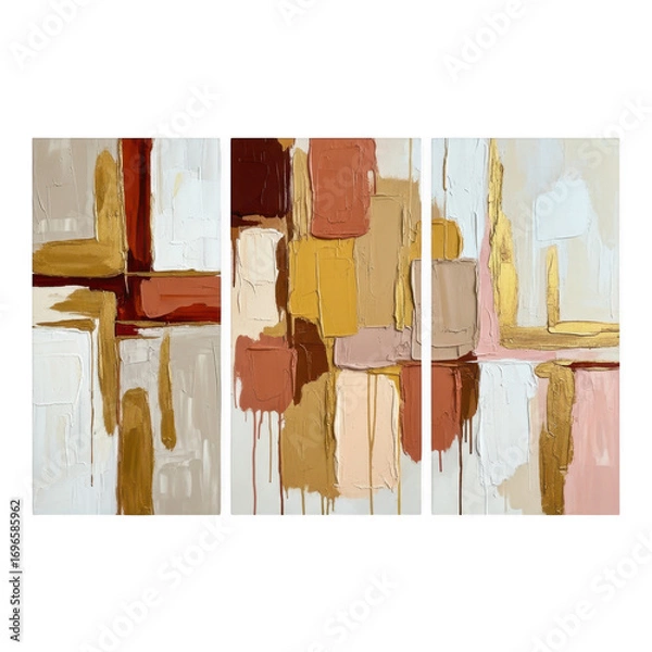 Obraz Abstract geometric painting with earth tones and gold accents isolated on transparent background