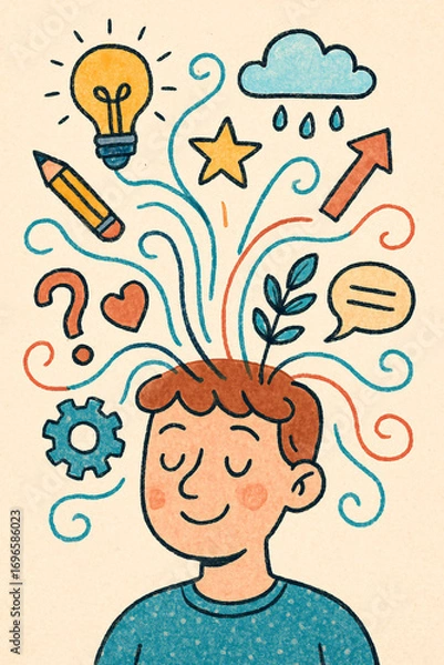 Fototapeta Creative Thinking Process and Brainstorming Illustration with Diverse Ideas