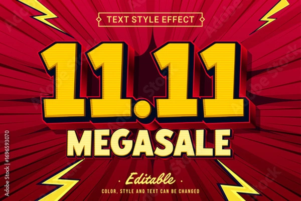 Obraz 11.11 Mega Sale Text Effect with Comic Style Design