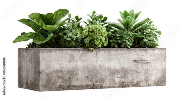Fototapeta Gray concrete planter box filled with various greenery (1)