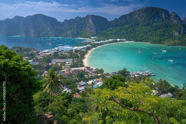 Fototapeta Phi Phi Viewpoint. Scenic Overlook of Tropical Koh Phi-Phi Don Island, Thailand