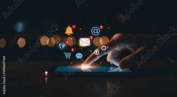 Fototapeta Digital Marketing and Social Media Notifications on Smartphone