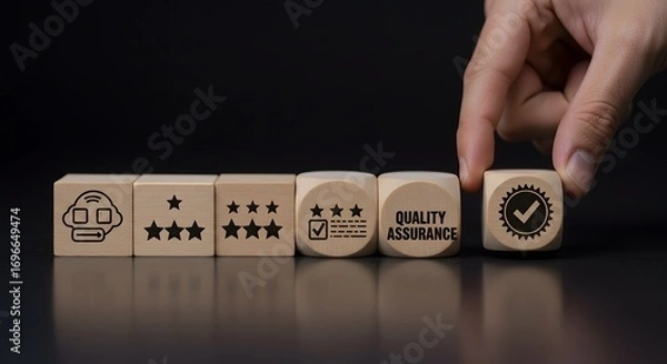 Fototapeta Quality Assurance and Customer Satisfaction Concept with Wooden Blocks