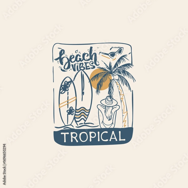 Fototapeta Beach Vibes Tropical summer summer elements vector graphic