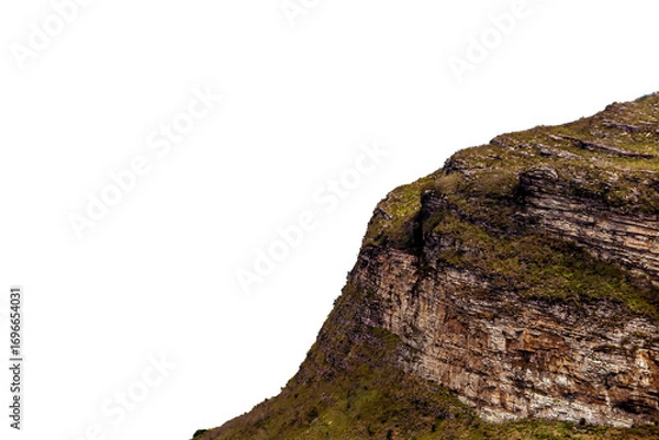 Fototapeta Imposing rock formation with a prominent plateau. Natural landscape of Chapada Diamantina, with caatinga and cerrado vegetation. Transparent background. Ideal for matte painting and conceptual art.