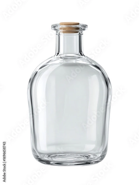 Fototapeta Clear glass bottle with cork stopper isolated on transparent background