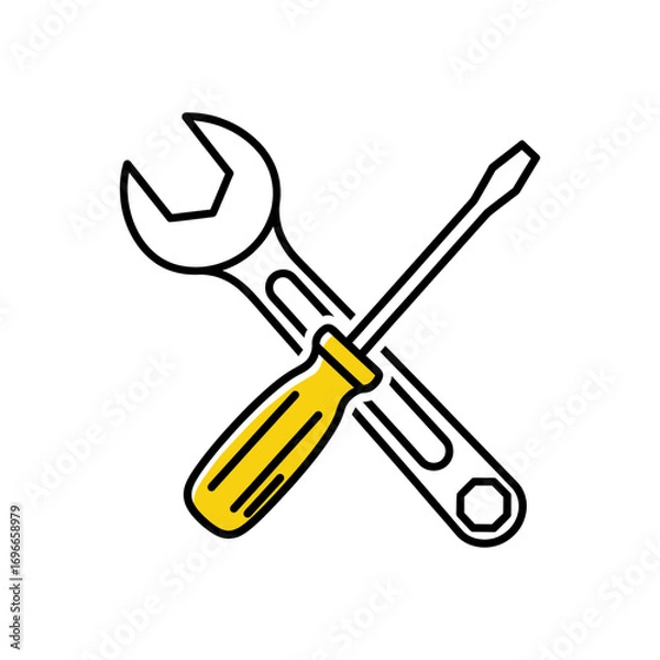 Fototapeta Vector illustration of wrench and screwdriver crossed together as tool icon symbol for repair maintenance and construction concept