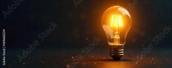 Fototapeta Golden light illuminates a gleaming lightbulb, symbolizing innovative ideas and brilliant solutions; a concept of success and groundbreaking achievement , excellence, knowledge