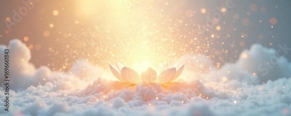 Fototapeta Serene image of healing energy, radiating light and calm on a pristine white background Perfect for wellness, spirituality, and holistic health themes , self-care, mindfulness, positive energy