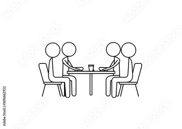 Fototapeta Stick Figure Discussion Vector - Vector illustration of stick figures in a discussion. Teamwork concept.